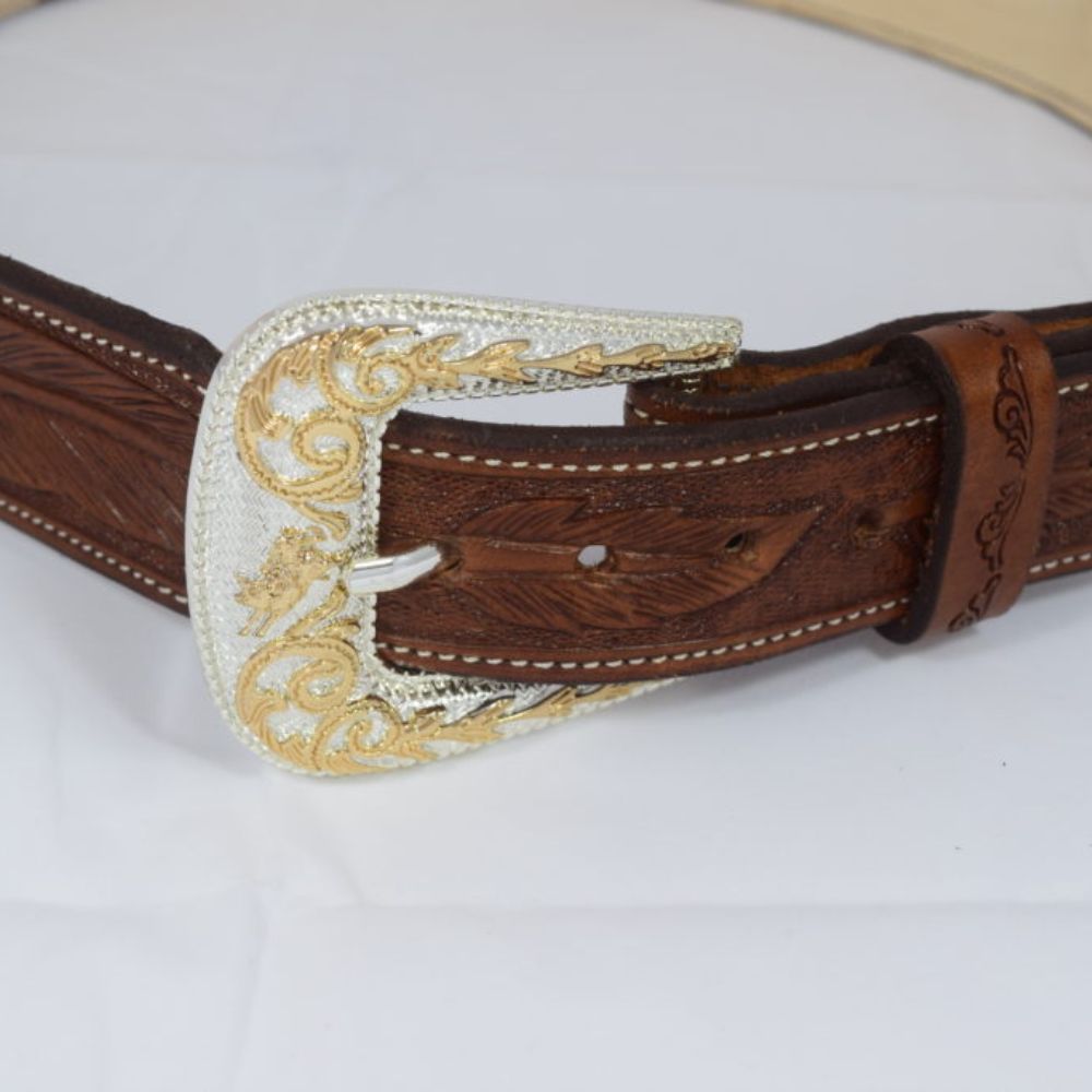 WOMENS-MEXI LEATHER EMBROIDERED BELT WITH LEAF DESIGN